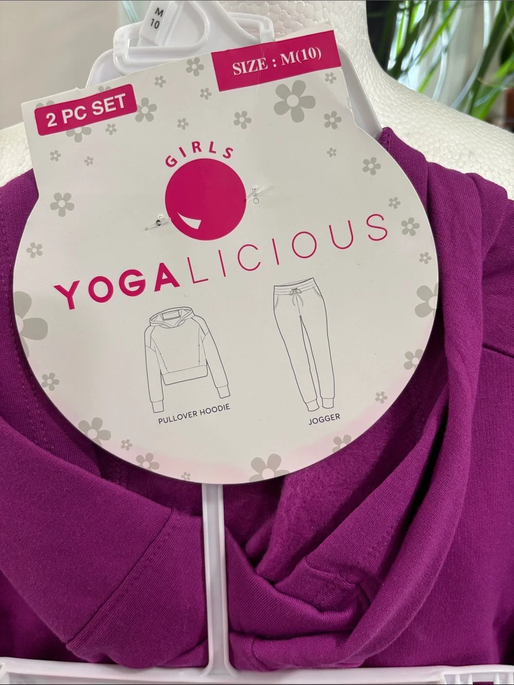 Yogalicious Terry Alana girls 2 pc purple wine pullover jogger set size 10
